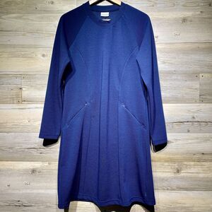 Columbia Womens Large Performance Ribbed Long Sleeve Dress Navy Blue Outdoor EUC